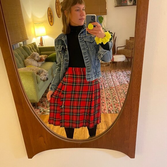 Vintage Plaid Red Tartan A-Line Skirt Kilt punk- 26” waist - Picture 1 of 8